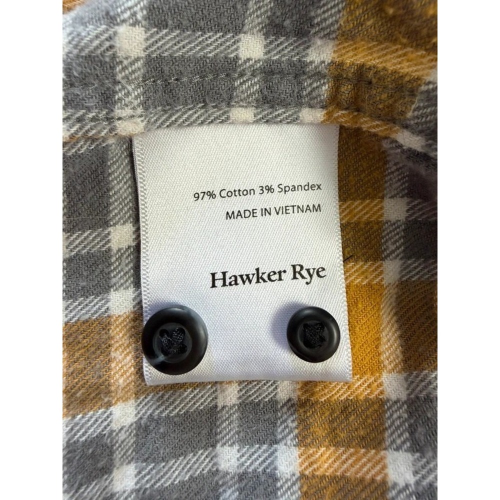 Hawker Rye Men's L Tall Slim Fit Stretch Flannel Shirt Gray Mustard Plaid - Picture 11 of 11